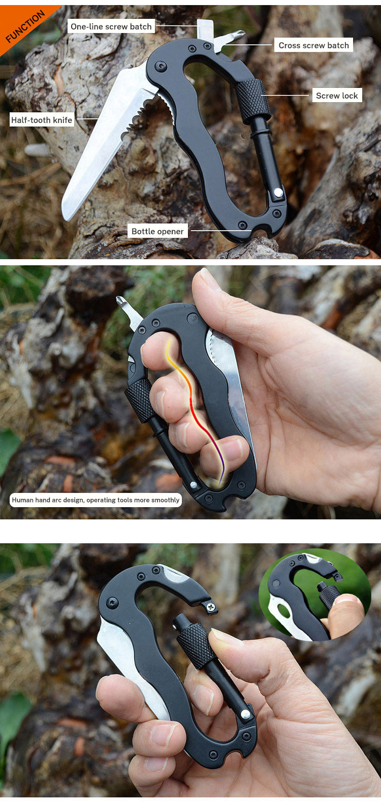 5 In 1 Outdoor Mountaineering Multi Function Carabiner Tool