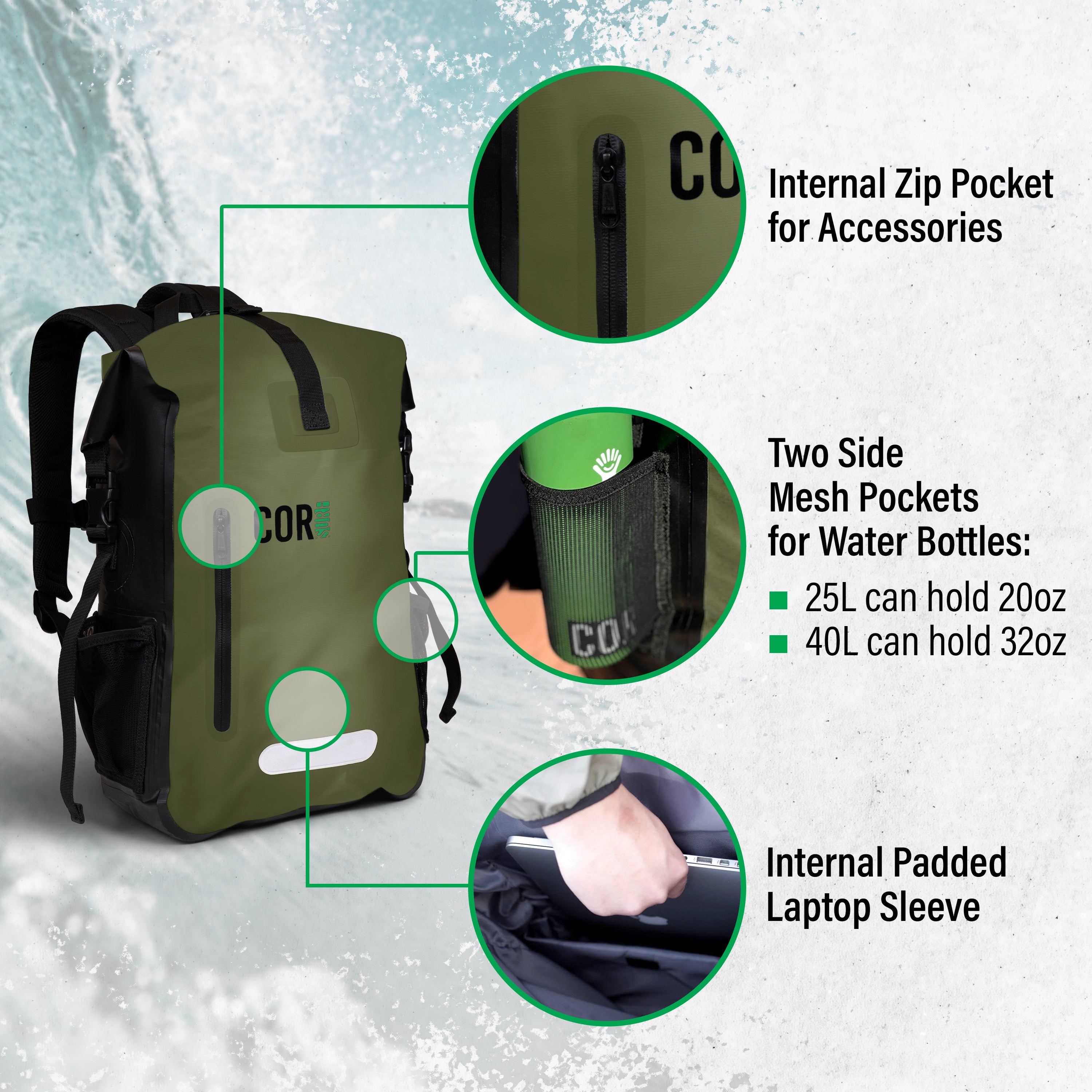 25L Waterproof Dry Bag Backpack Outdoor Travel