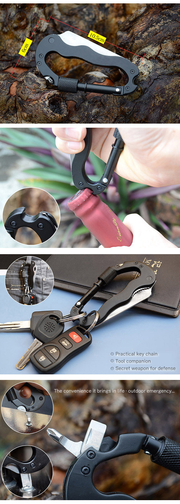 5 In 1 Outdoor Mountaineering Multi Function Carabiner Tool