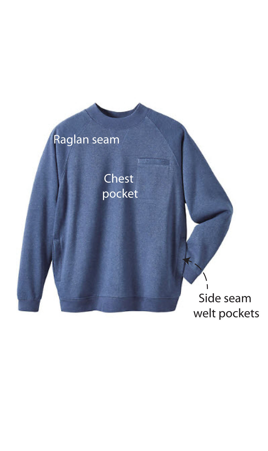 Men's Three Pocket Fleece Sweatshirt Raglan Seam Design